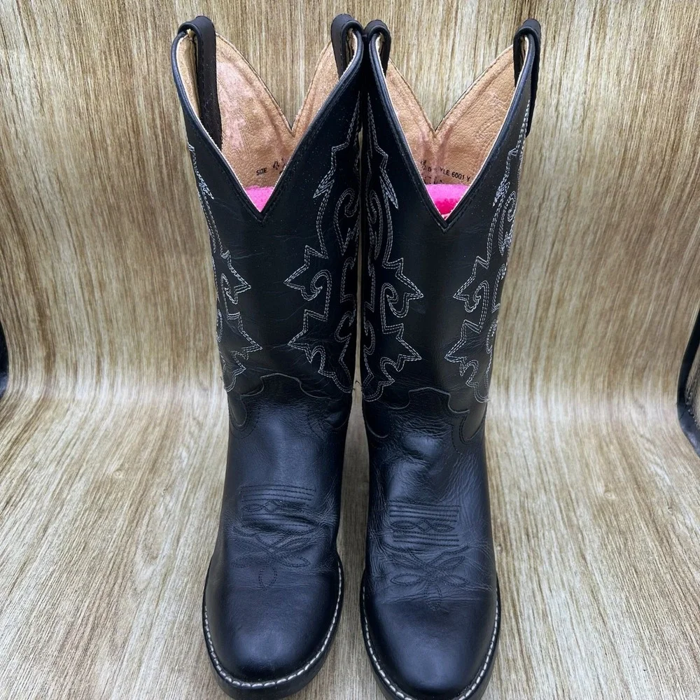 Justin Western Boots Kids‎ Size 4.5 D Black Leather Contrast Stitch 6001 Y